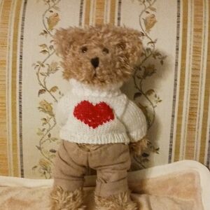 Adorable Brown Teddy Bear with Heart Sweater
